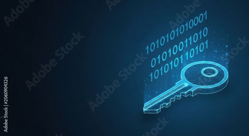 Digital Security Key Concept with Glowing Binary Code on Dark Background