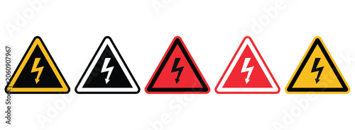 Photos high voltage warning triangle icons set
