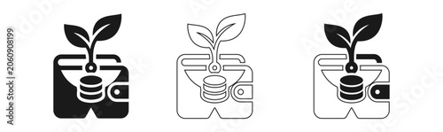 Eco friendly investment logo set with plant growing from engine symbolizing sustainable growth and green technology