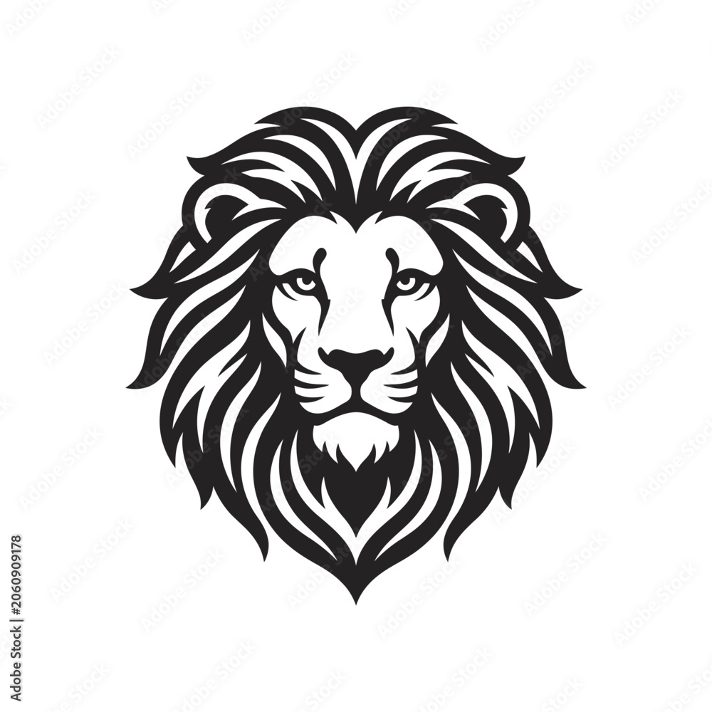 Obraz premium Black and white lion head illustration.