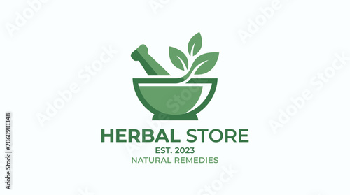 Herbal Store natural remedies logo with mortar and pestle.