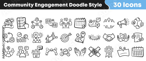Fotografía Collection of hand drawn community engagement icons in doodle style
