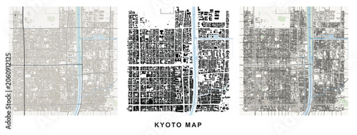 Kyoto map urban fabric analysis showing building footprints and street network patterns in a grid layout for architectural planning