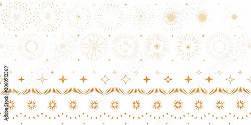 Fotografia Golden firework and starburst pattern on a white background a celebratory vector