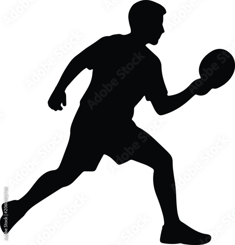 Table tennis player silhouette with a paddle in a dynamic athletic movement during a game and ping pong, and in solid style