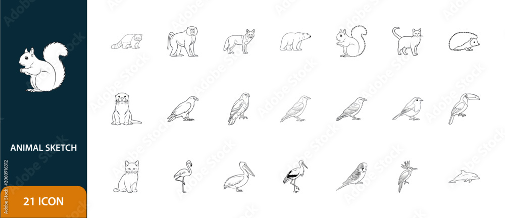 Obraz premium Animal Icon Set Vector Illustration