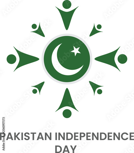 Happy Independence Day 2026 Green Circular Badge Design with Pakistan Map Silhouette – Festive National Celebration Background