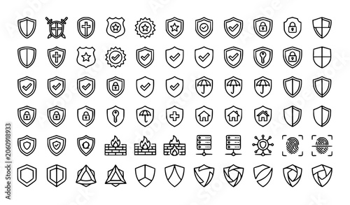 Modern Shield Outline Icon Set Vector for Security and Protection Design