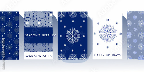 Foto Set of five winter holiday greeting cards with snowflake and frost patterns vect