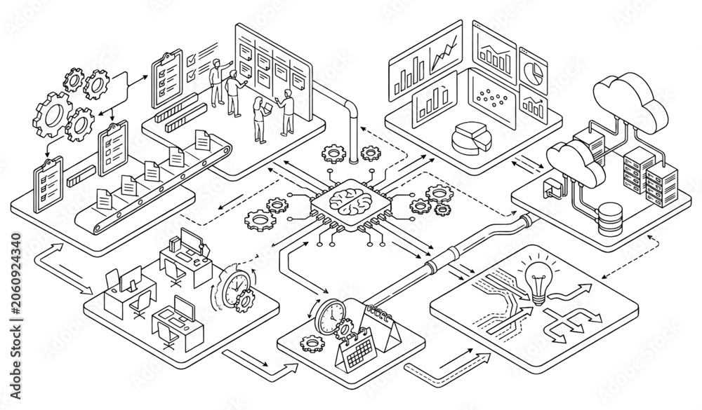 Fototapeta premium AI Powered Business Operations and Smart Automation Concept Vector Illustration