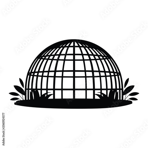 Dome Shaped Greenhouse Structure with Transparent Panels Vector, Silhouette, Illustration
