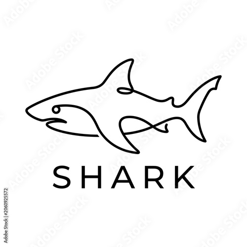 Minimalist single line shark icon with minimalist continuous abstract swimming predator creative branding identity illustration minimalism underwater wildlife