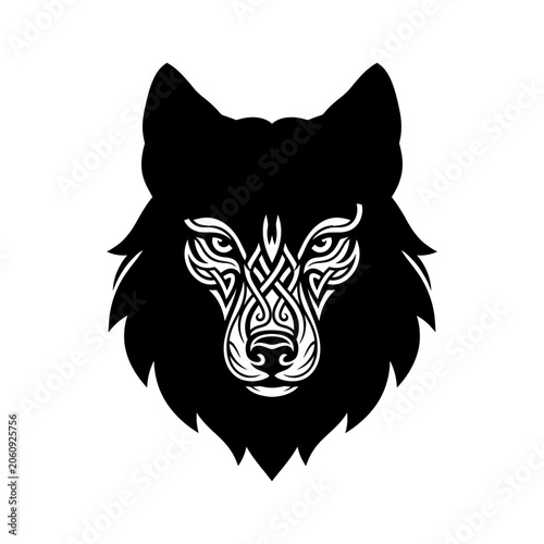 Tribal wolf head emblem with decorative knotwork pattern knotwork predator monochrome decorative ornamental intricate isolated strength silhouette traditional