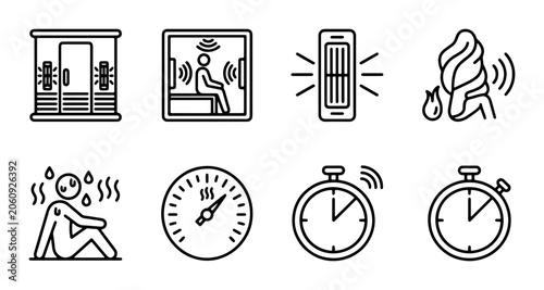 Foto Fitness and Health Icons: Trophy, Scale, Runner, Bicep, Calendar, Heartbeat, Vec