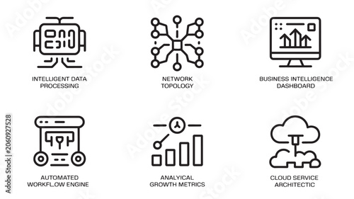 Business Intelligence Icons for Data Analytics, Dashboards and Enterprise Technology