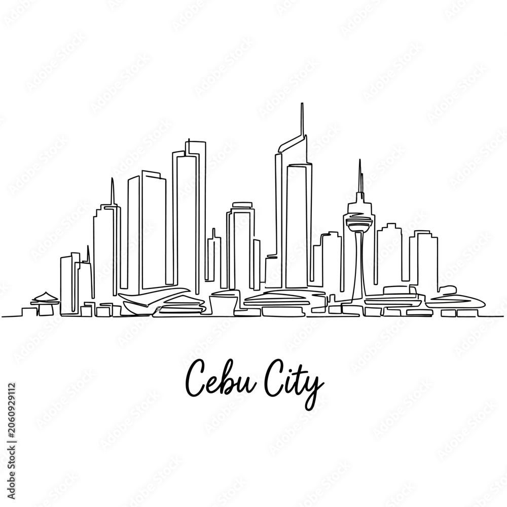 Fototapeta premium Cebu City Skyline, Minimalist Outline, Modern Architecture