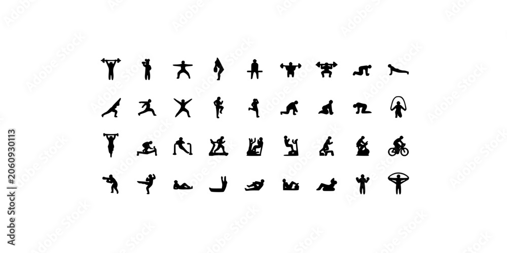 Obraz premium Silhouettes of People Performing Various Sports and Activities in Black and White, Assorted Poses and Figures on Transparent Background