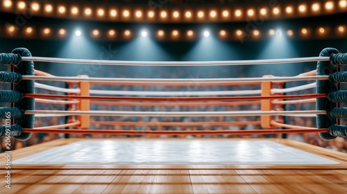 Empty Boxing Ring in Brightly Lit Sports Arena for Competition or Training