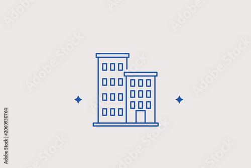 Multi story apartment building block line icon for commercial real estate agency, urban property development firm, hotel app. Solid vector illustration for city housing.