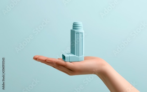 Creative Hand Holding Aligned Toothpaste Tube on Blue Background