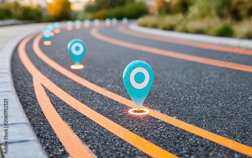 Modern Road with Digital Markers and Colored Lane Lines