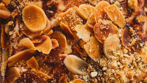 Schilderij op canvas Detailed texture of a decadent dessert surface, showcasing an artful arrangement