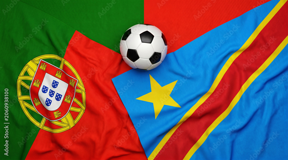 Fototapeta premium Hyper-Realistic 3D Render of Portugal and Congo Soccer Partnership Flags