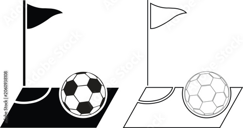 Konstfotografi Football corner kick flat and line icons set