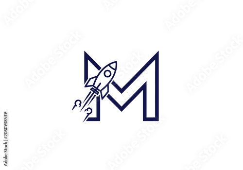 Letter m rocket logo design concept for startup and innovation