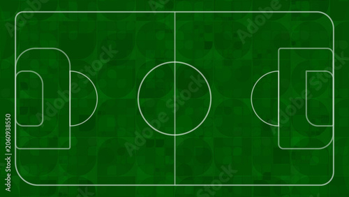 Abstract Soccer Field Background with Geometric Patterns and Green Overlay Shapes