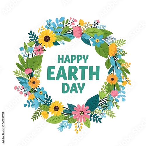 Colorful Earth Day celebration illustration with nature symbols.