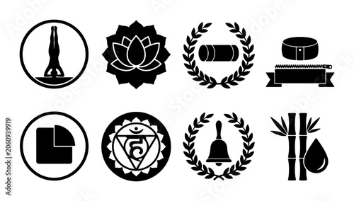 Photography Yoga and Meditation Icons Set: Wellness, Balance, and Spiritual Icons for Health