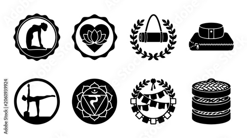 Obraz na płótnie Yoga Icons Set, Wellness Symbols Collection, Meditation Badges, Spiritual Graphi