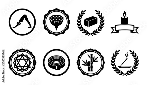 Canvas Print Yoga and Wellness Icons Set: Meditation, Aromatherapy, Zen, and Balance Symbols