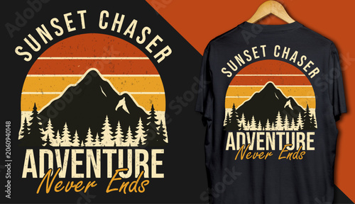 Retro Sunset Chaser Mountain Adventure T-Shirt Design