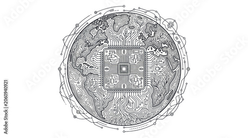 Quadro su tela Digital Earth Circuit Board Vector Illustration