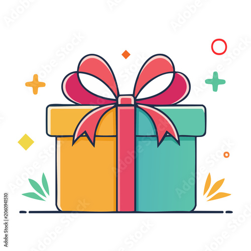 Flat design gift boxes with ribbons in pink blue yellow green