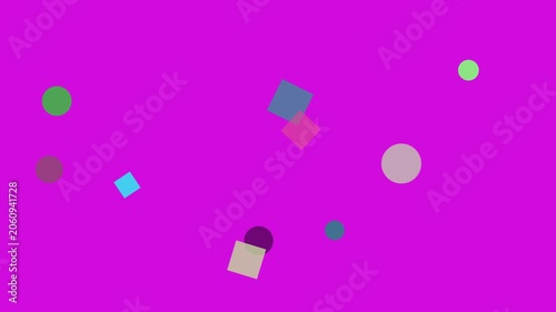 Confetti shapes float on vibrant purple and black background a celebratory seamless loop