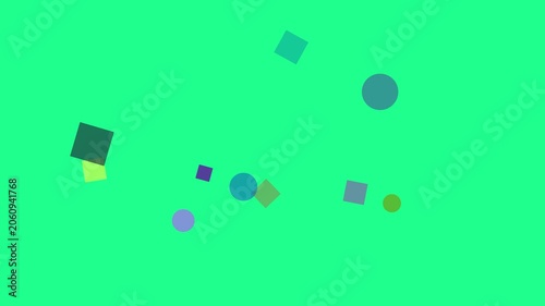 Emerald Green Background with Floating Geometric Shapes and Circles During Gentle Movement