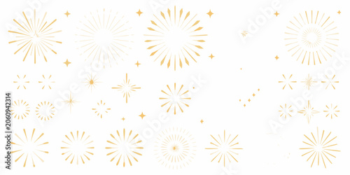Фотография Golden firework burst collection arranged on a white background a celebratory ve