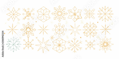 Foto Golden snowflake pattern with geometric designs and delicate lines on a white ba