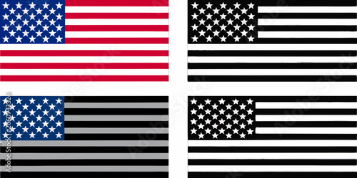 Obraz na płótnie American Flags In Flat Vector Style Featuring Red White Black And Gray Color Sch