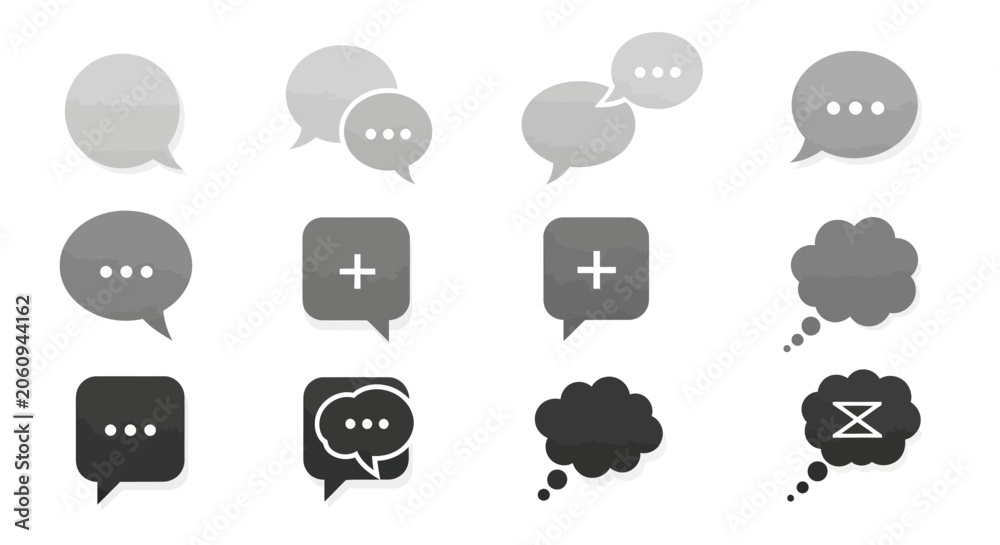 Fototapeta premium Icon Set: Speech Bubbles, Chat Icons, Message Symbols, Communication Graphics