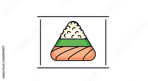 Onigiri Sushi Rice Ball with Salmon and Seaweed, Japanese Food Illustration