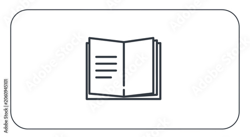 Open Book Icon, Minimalist Line Art, Education and Knowledge Symbol