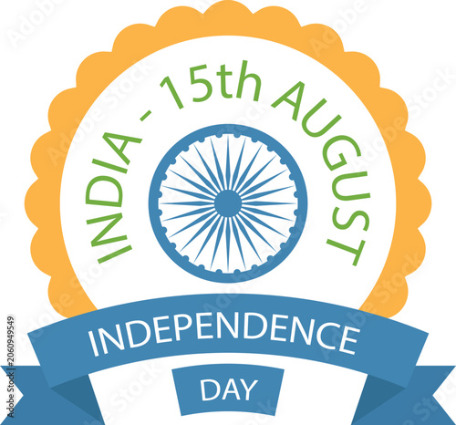 India Independence Day Badge Logo Vector | 15 August Celebration Emblem | Indian National Holiday Sticker | Patriotic Independence Day Label Design