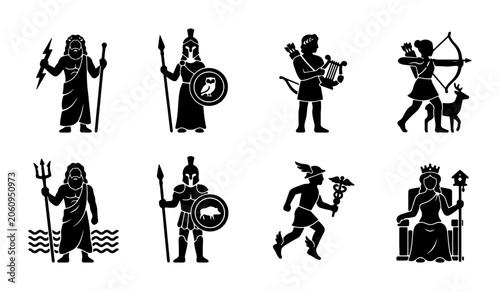 Принти на полотні Greek Mythology Icons Set, Ancient Gods and Goddesses Vector Collection, Mytholo