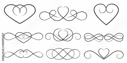 Foto Collection Of Nine Black Heart Shaped Line Art Designs On A White Background art