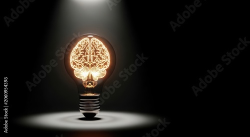 Naklejka Illuminated Brain Light Bulb Symbolizing Ideas and Innovation.