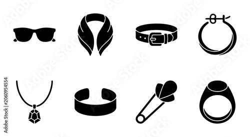 Obraz na plátně Fashion Accessories Icons Set: Sunglasses, Scarf, Belt, Hoop Earring, Necklace,